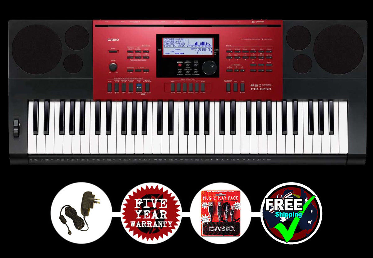 CASIO CTK6250 PORTABLE ARRANGER KEYBOARD with BONUS USB + MP3 CABLE