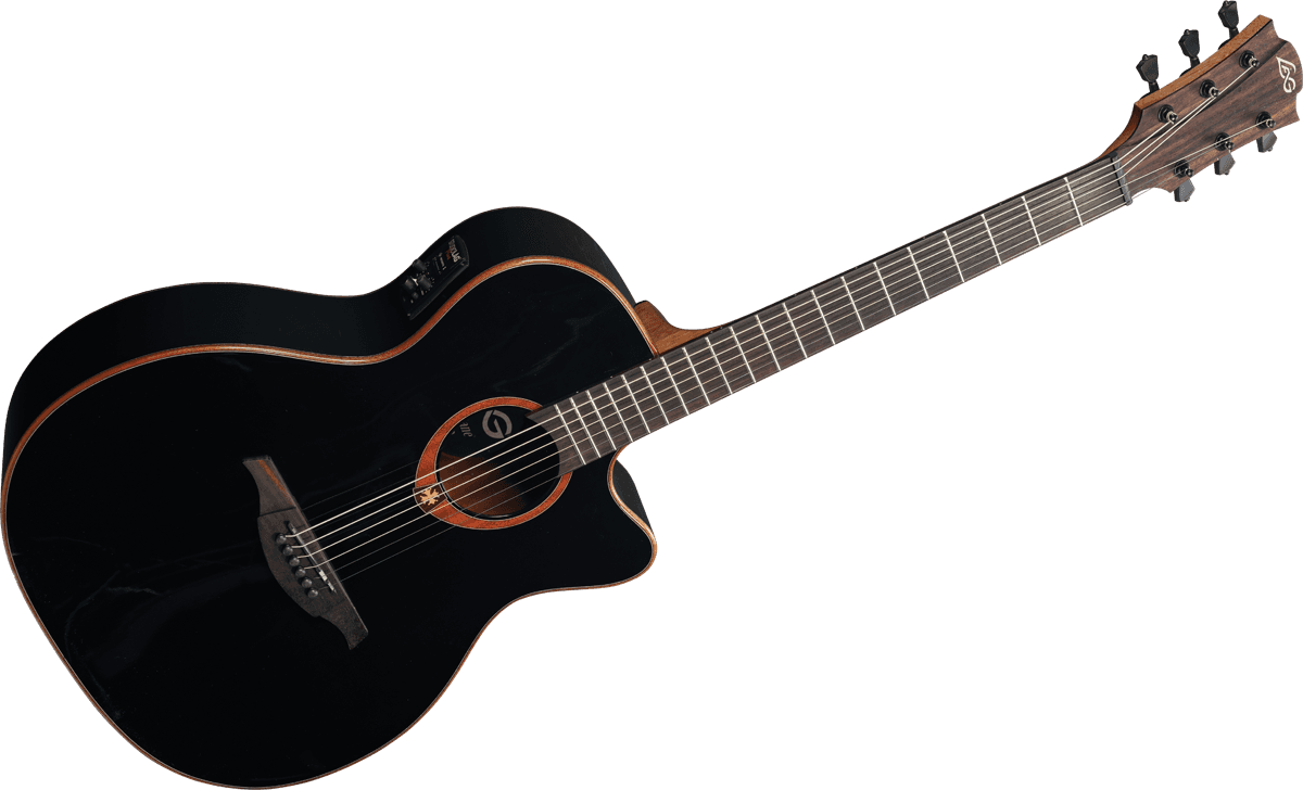 LAG TRAMONTANE T100ACE AUDITORIUM ACOUSTIC ELECTRIC GUITAR BLACK South Coast Music