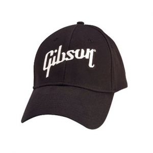 BLACK GIBSON GUITAR LOGO FLEX HAT / BASEBALL CAP EMROIDERED with SPANDEX BAND