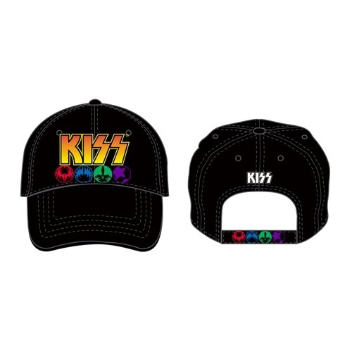 KISS LOGO & ICONS DESIGN BLACK w COLOUR HAT BASEBALL CAP OFFICIAL