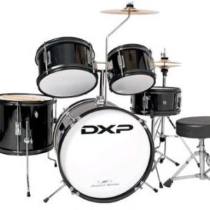 DXP 5 PIECE BLACK JUNIOR DRUM KIT CYMBALS + BONUS STOOL & DRUM STICKS INCLUDED