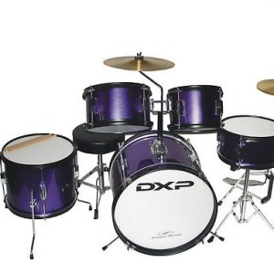 DXP 5 PIECE PURPLE JUNIOR DRUM KIT CYMBALS - BONUS STOOL & DRUM STICKS INCLUDED