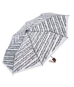 MINI TRAVEL UMBRELLA WHITE SHEET MUSIC MUSICAL NOTES with EASY CARRY POUCH