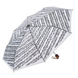 MINI TRAVEL UMBRELLA WHITE SHEET MUSIC MUSICAL NOTES with EASY CARRY POUCH