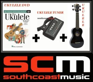 UKE PACKAGE U30BK BLACK SOPRANO UKULELE & GIG BAG & UKULELE DVD & TUNER