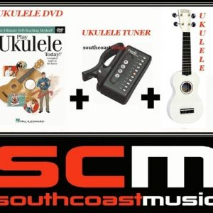 UKE PACKAGE U30W WHITE SOPRANO UKULELE & GIG BAG & PLAY UKULELE TODAY DVD & TUNER