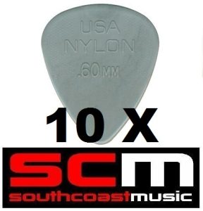 10 X .60mm NYLON  GREY  GUITAR PICKS by JIM DUNLOP 10 x PLECTRUMS
