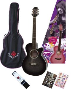 BLACK ACOUSTIC GUITAR FOR GIRLS GYPSY ROSE WITH GIG BAG STRAP DVD