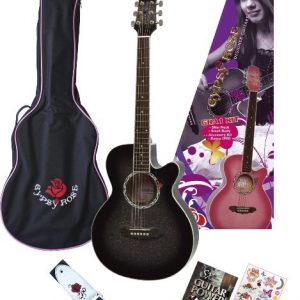 BLACK ACOUSTIC GUITAR FOR GIRLS GYPSY ROSE WITH GIG BAG STRAP DVD