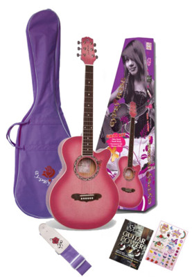 PINK GIRLS ACOUSTIC STEEL STRING GUITAR GYPSY ROSE wITH GIG BAG STRAP DVD
