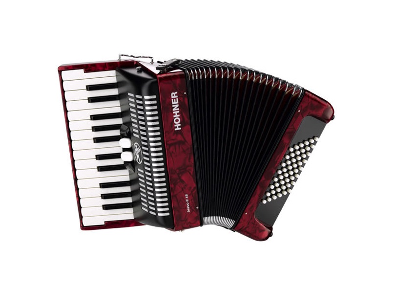 HOHNER BRAVO 2 II 48 BASS PIANO ACCORDION RED PEARL FINISH with BAG