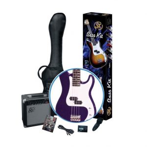 PURPLE ELECTRIC BASS GUITAR & AMPLIFIER PACKAGE ESSEX + BAG STRAP TUNER LEAD DVD