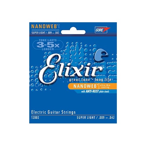 ELIXIR 9-42 STRING SET LONG LIFE LIGHT ELECTRIC GUITAR STRINGS NANOWEB 9 - 42