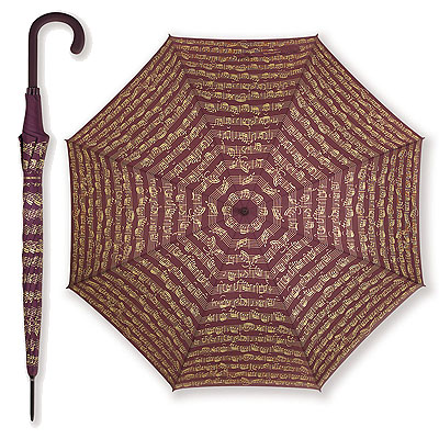 LARGE TRAVEL UMBRELLA Burgundy TREBLE CLEF MUSICAL NOTES with EASY CARRY POUCH