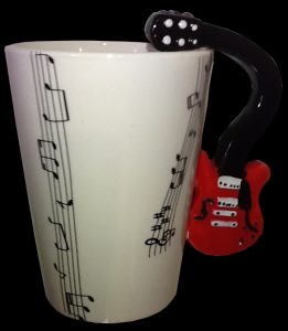PREMIUM Red ELECTRIC GUITAR with MUSICAL NOTES COFFEE MUG CUP