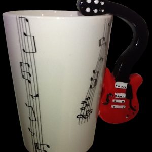 PREMIUM Red ELECTRIC GUITAR with MUSICAL NOTES COFFEE MUG CUP