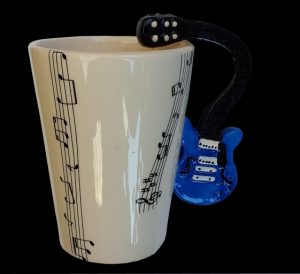PREMIUM Blue ELECTRIC GUITAR with MUSICAL NOTES COFFEE MUG CUP