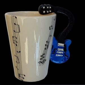 PREMIUM Blue ELECTRIC GUITAR with MUSICAL NOTES COFFEE MUG CUP