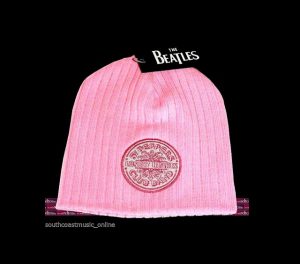THE BEATLES KNITTED BEANIE PINK WITH BEATLES LOGO OFFICIAL LICENSED MERCHANDISE