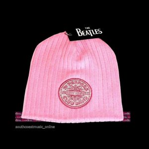 THE BEATLES KNITTED BEANIE PINK WITH BEATLES LOGO OFFICIAL LICENSED MERCHANDISE