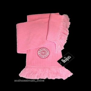 THE BEATLES KNITTED SCARF PINK WITH BEATLES LOGO OFFICIAL LICENSED MERCHANDISE