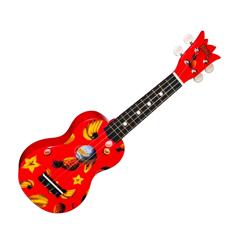 Mahalo U1 RD Soprano Ukulele Kit Red Finish with Pineapple Headstock and Tropical Graphics Pro SCM Setup South Coast Music