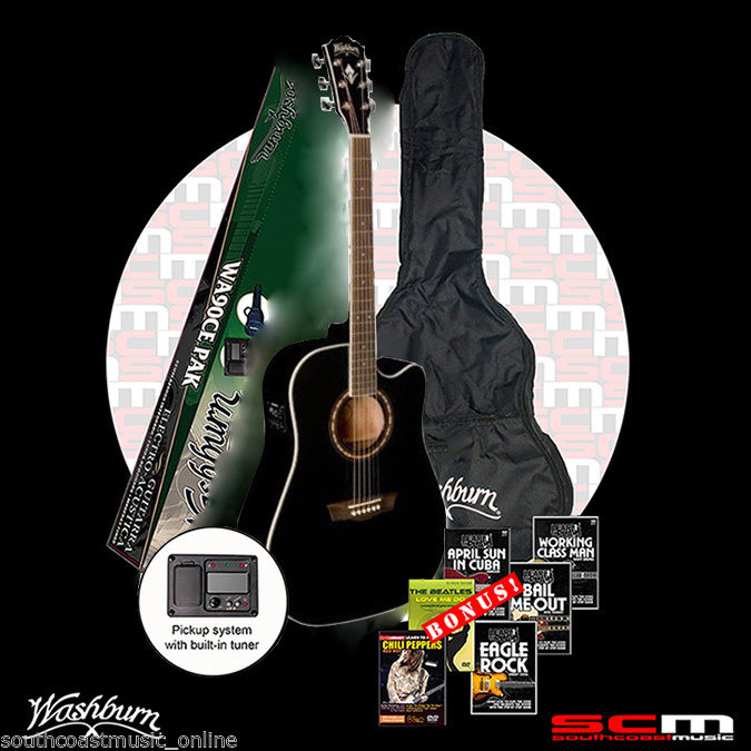 Washburn WA-90CEBKPAK Acoustic Electric Cutaway Guitar Pack Black