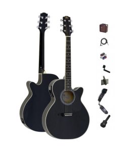 sx eag1 black acoustic electric guitar package with amplifier