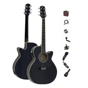 sx eag1 black acoustic electric guitar package with amplifier