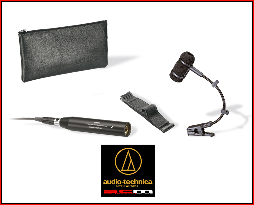 audio-technica ATM-350 cardioid instrument microphone with clip to suit brass, upright bass, reeds, piano, snare, toms, and violin.