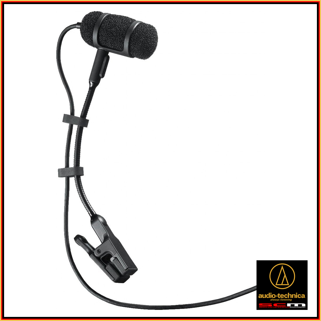 audio-technica ATM-350 cardioid instrument microphone with clip to suit brass, upright bass, reeds, piano, snare, toms, and violin.