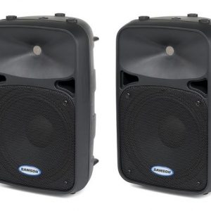 Pair of Samson Auro D208 200W 8" inch active powered loud speakers 2-way