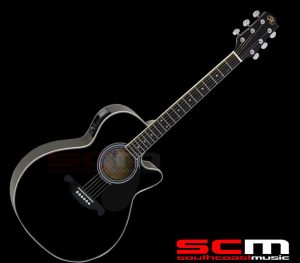 Acoustic Electric Guitar SXAEP1 Cutaway Built-in Tuner Black Finish