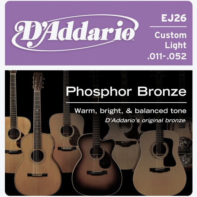 daddario ej26 acoustic strings CUSTOM LIGHT PHOSPHOR BRONZE