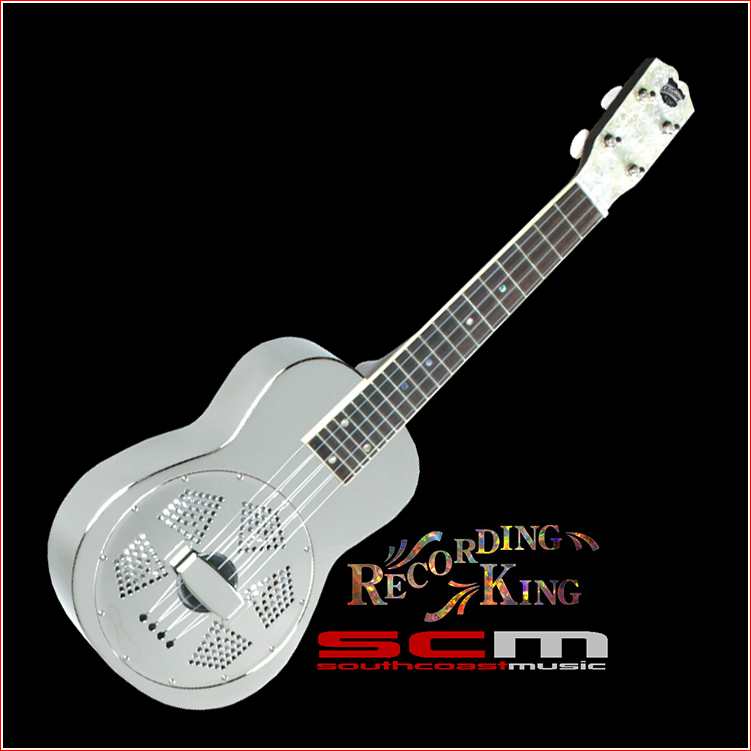 Recording King Resonator Ukulele in Case nickel plated bell brass body