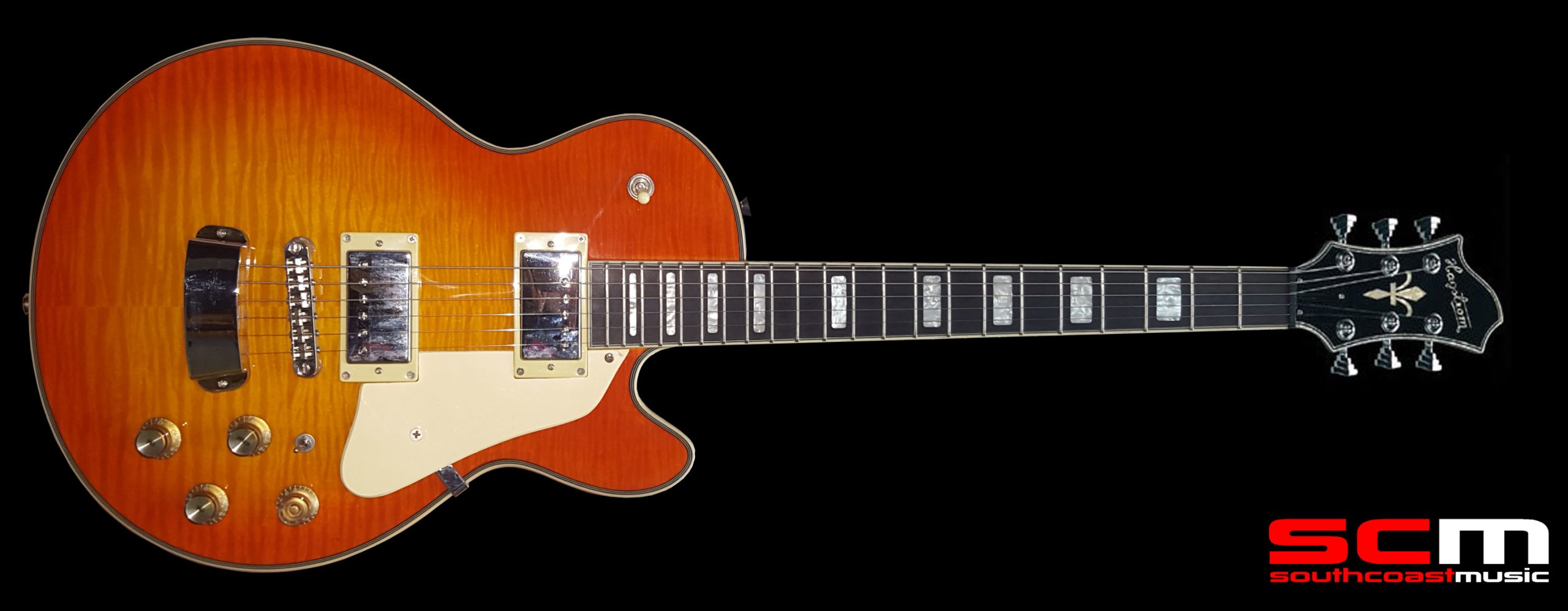 HAGSTROM SUPER SWEDE ELECTRIC GUITAR FLAME MAPLE TOP AMBER SUNBURST FINISH