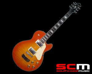 HAGSTROM SUPER SWEDE ELECTRIC GUITAR FLAME MAPLE TOP AMBER SUNBURST FINISH