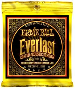 Ernie Ball E 2556 Acoustic Guitar String Set Everlast 12 to 54 Medium Light Strings