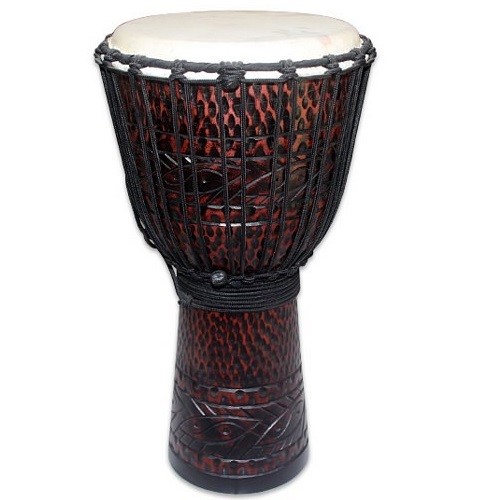 Toca 12 inch Wood Djembe Hand Drum Carved Mahogany Pattern TOCTKSDJLM