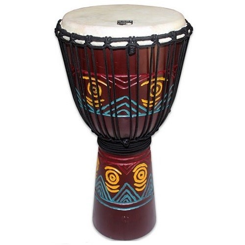 Toca 12 inch Wood Djembe Hand Drum Carved Tribal Pattern TOCTKSDJLT