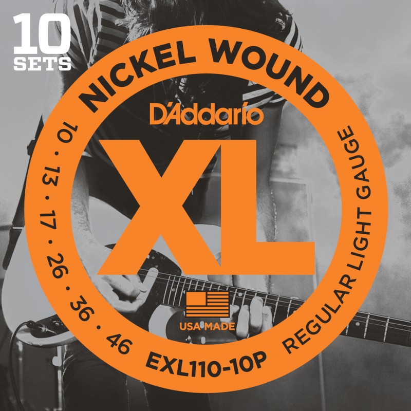 DAddario EXL110 10P Nickel Wound Light Electric Guitar Strings 10-46  10 Pack