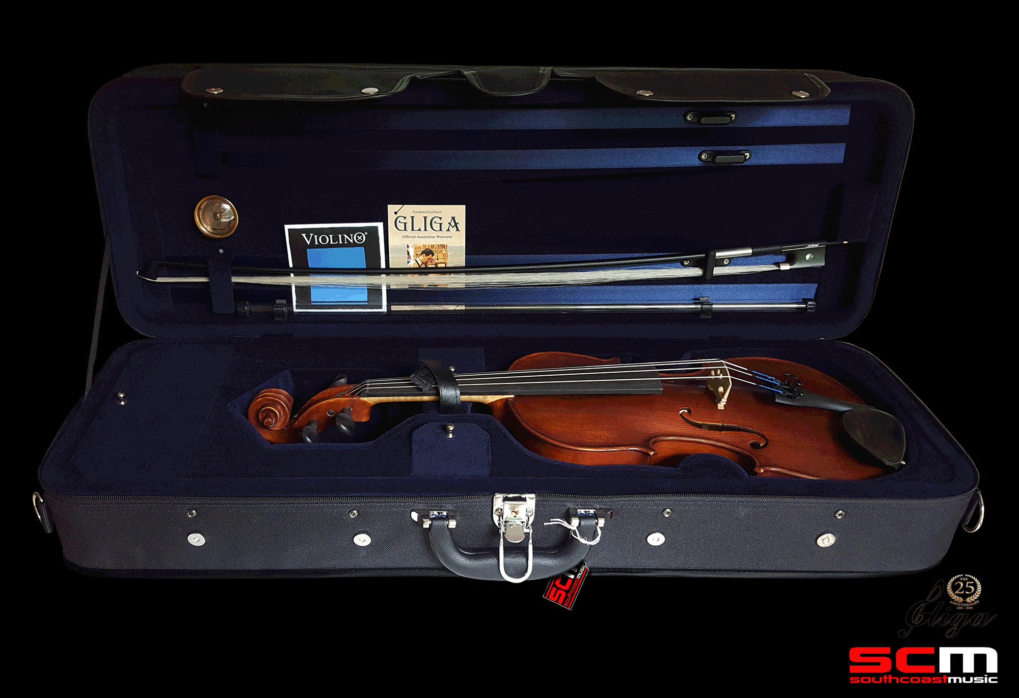 Gliga II 4/4 Violin Outfit Dark Antique finish with Pirastro Violino strings inc Case and Carbonfibre Bow