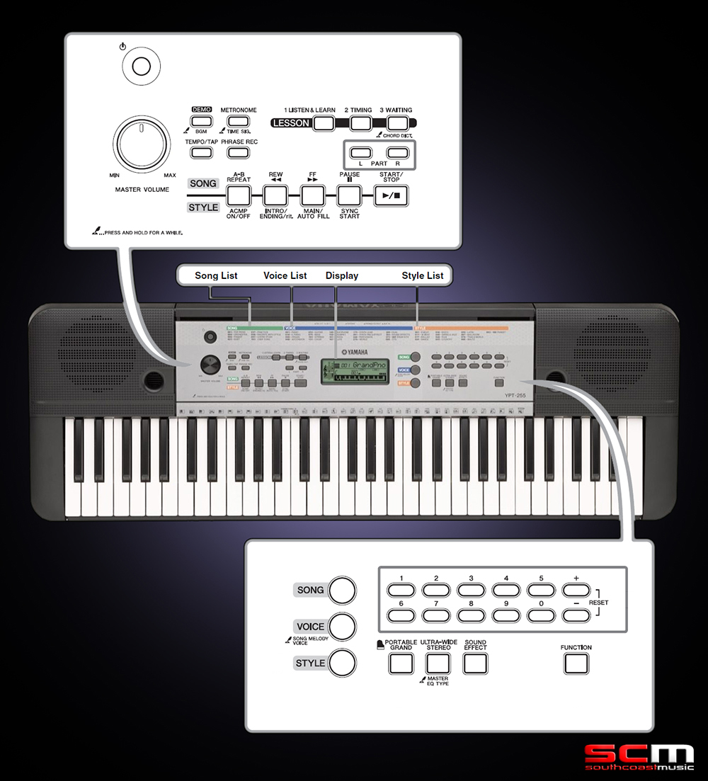 Yamaha YPT255 Portable Keyboard 61 Keys with OnBoard Lessons & Adaptor