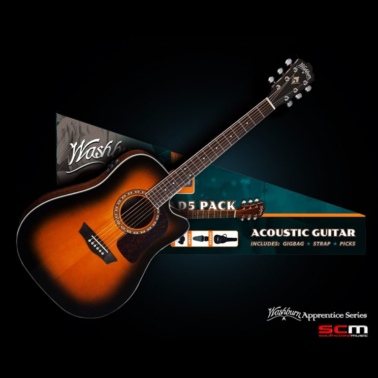Washburn AD5CES Acoustic Electric Guitar Pack with Builtin Tuner, Gig Bag, Guitar Strap & Picks