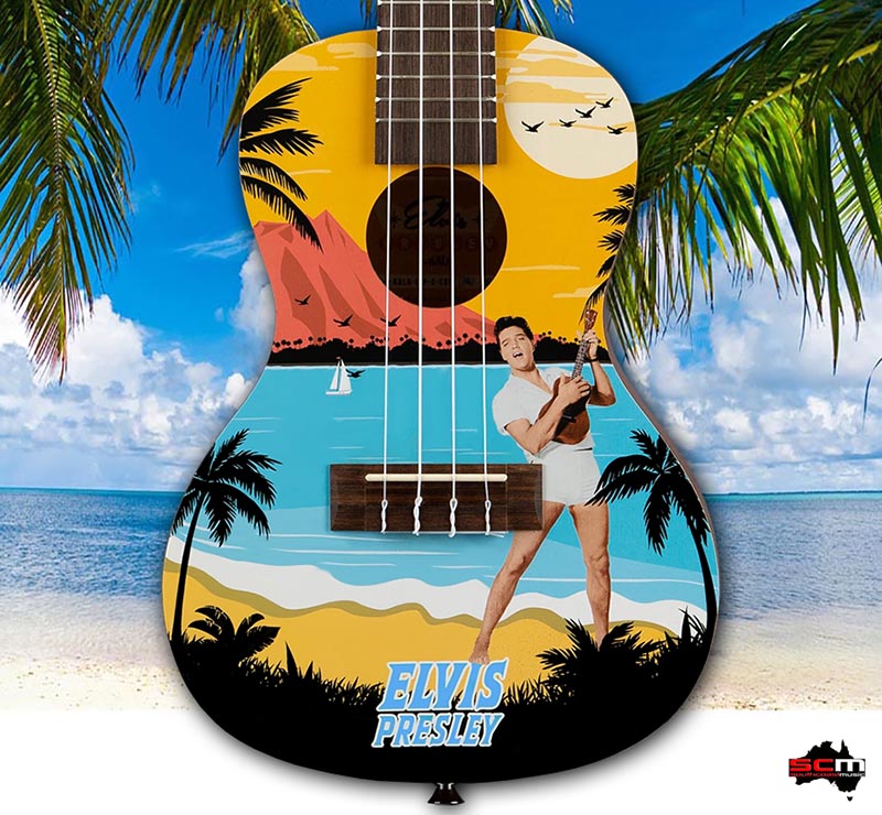 Kala Elvis Signature Series Blue Hawaii Concert Ukulele Pack Free