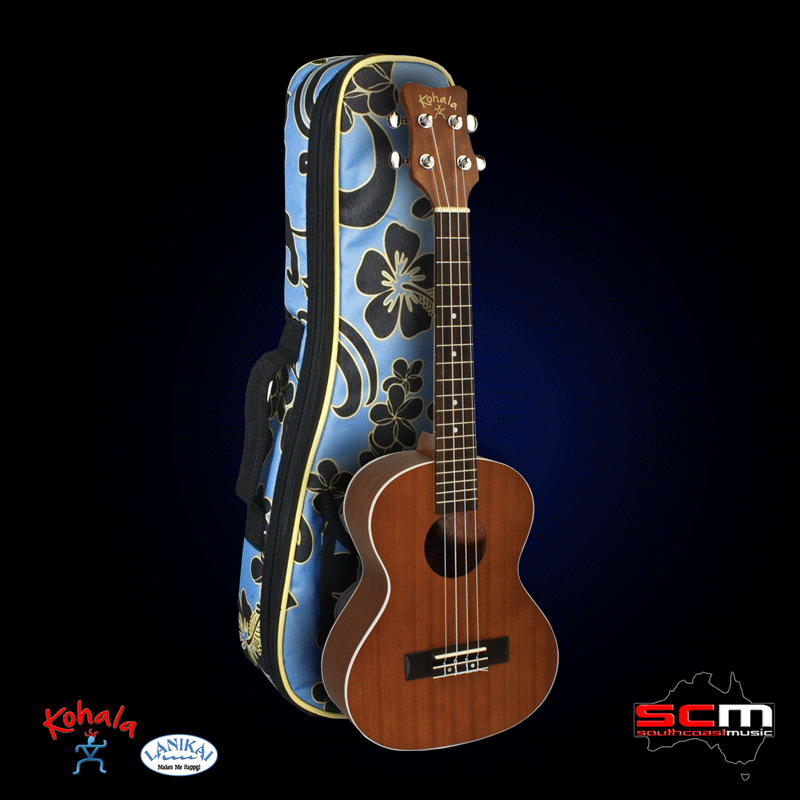 Kohala Akamai Tenor Ukulele and Lanikai FBT Gig Bag with Pro SCM professional setup South Coast Music