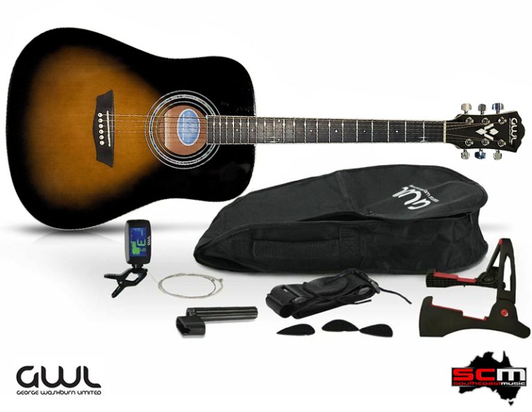 Washburn GWL Dreadnought Acoustic Guitar package Tobacco Sunburst Pro